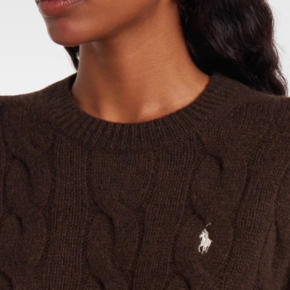 Ralph Lauren Sweaters - Ralph Lauren Dark Brown Cable-Knit Crewneck Sweater